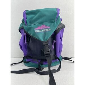 VTG High Sierra Green Purple 90s Drawstring Hiking Travel Backpack Classic